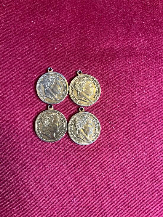 None and/or Unknown Other - Lot of 4 Vintage Brass Napoleon Empereur Coin Charms Pendants Watch Fob Findings